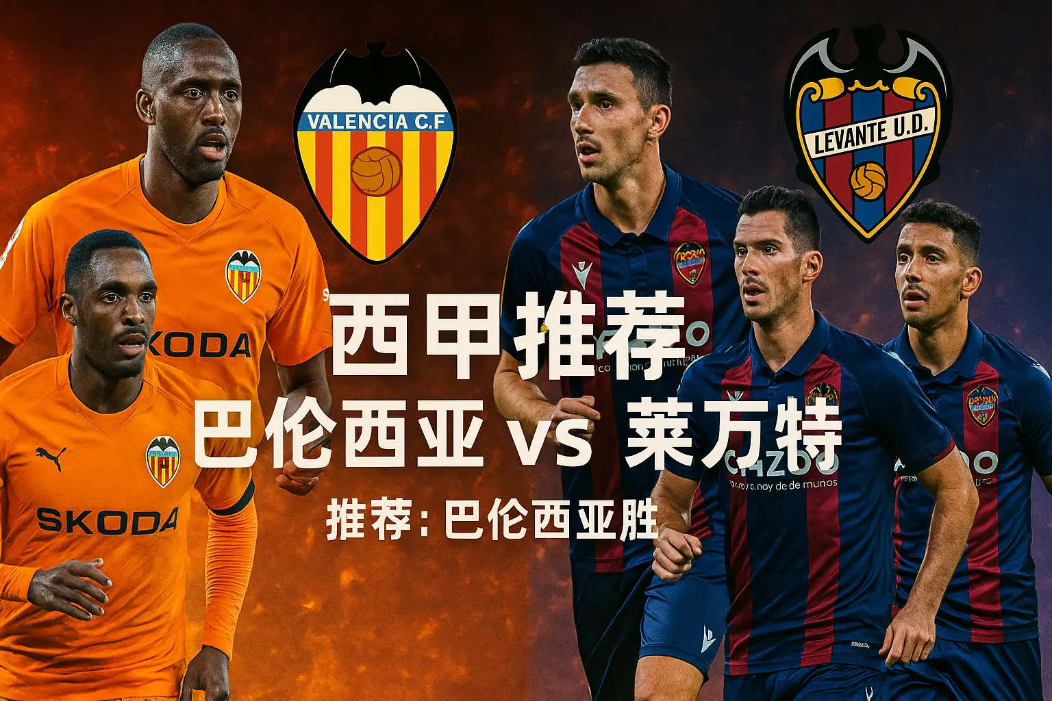 西甲推荐:巴伦西亚VS莱万特——双双为保级而战,蝙蝠军更有“止跌反弹”的条件