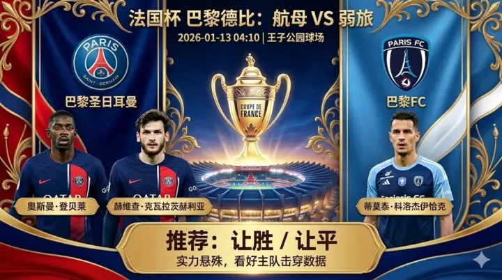 【法国杯推荐】：巴黎圣日耳曼VS巴黎FC｜德比战实力悬殊，主队有望穿盘