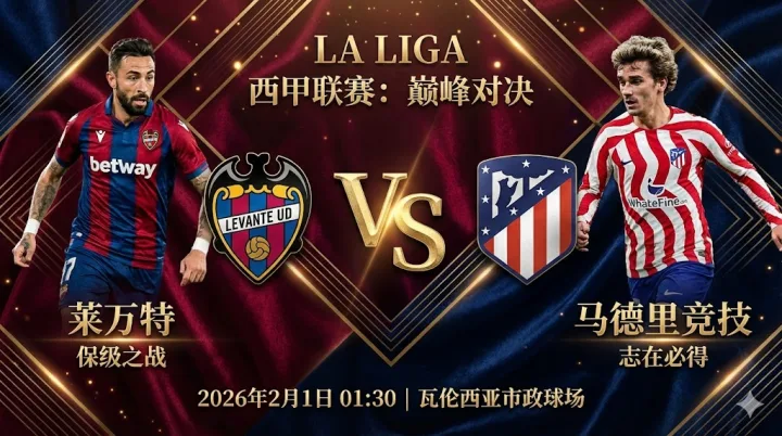 【西甲前瞻】：莱万特 VS 马德里竞技｜保级弱旅难挡床单军团，马竞客场势在必得