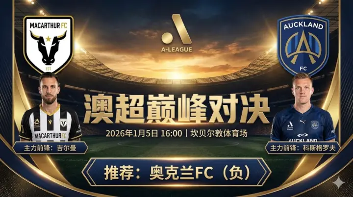 【澳超推荐】：麦克阿瑟FC vs 奥克兰FC｜榜首之争，残阵主队恐难挡全主力领头羊