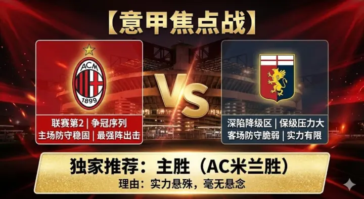【意甲分析】：AC米兰 vs 热那亚｜实力悬殊，红黑军团主场“最低消费”