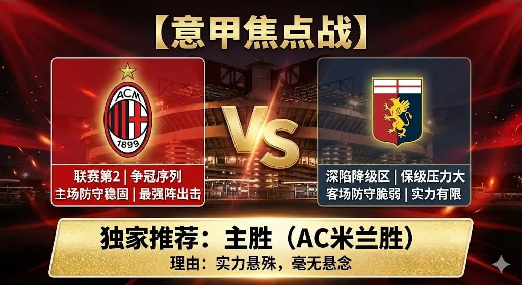【意甲分析】：AC米兰 vs 热那亚｜实力悬殊，红黑军团主场“最低消费”