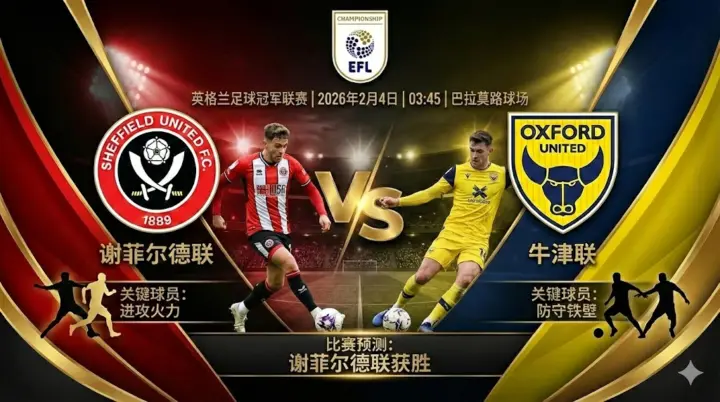 【英冠推荐】：谢菲联 VS 牛津联｜主场优势对决保级压力，看好刀锋战士全取三分
