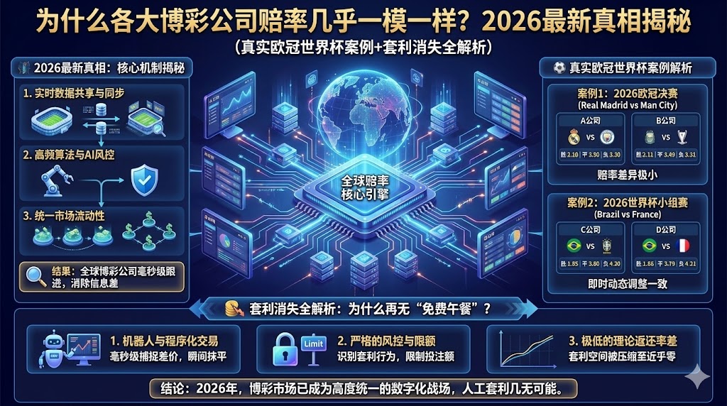为什么各大博彩公司赔率几乎一模一样？2026最新真相揭秘（真实欧冠世界杯案例+套利消失全解析）