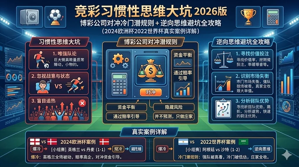 竞彩习惯性思维大坑2026版：博彩公司对冲冷门潜规则+逆向思维避坑全攻略（2024欧洲杯2022世界杯真实案例详解）