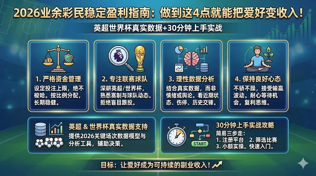 2026业余彩民稳定盈利指南：做到这4点就能把爱好变收入！英超世界杯真实数据+30分钟上手实战
