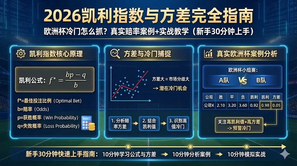 2026凯利指数与方差完全指南：欧洲杯冷门怎么抓？真实赔率案例+实战教学（新手30分钟上手）