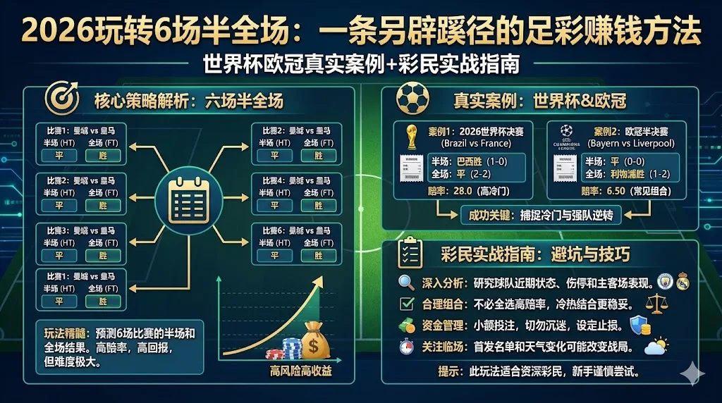 2026玩转6场半全场：一条另辟蹊径的足彩赚钱方法（世界杯欧冠真实案例+彩民实战指南）