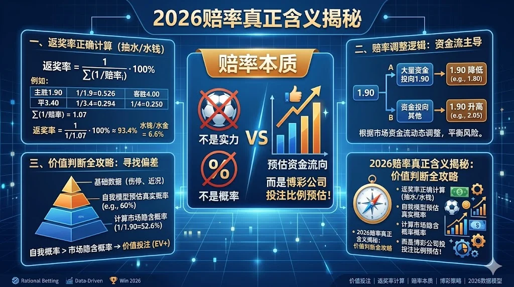 2026赔率真正含义揭秘：不是概率、不是实力，而是博彩公司投注比例预估！返奖率正确计算+赔率调整逻辑+价值判断全攻略