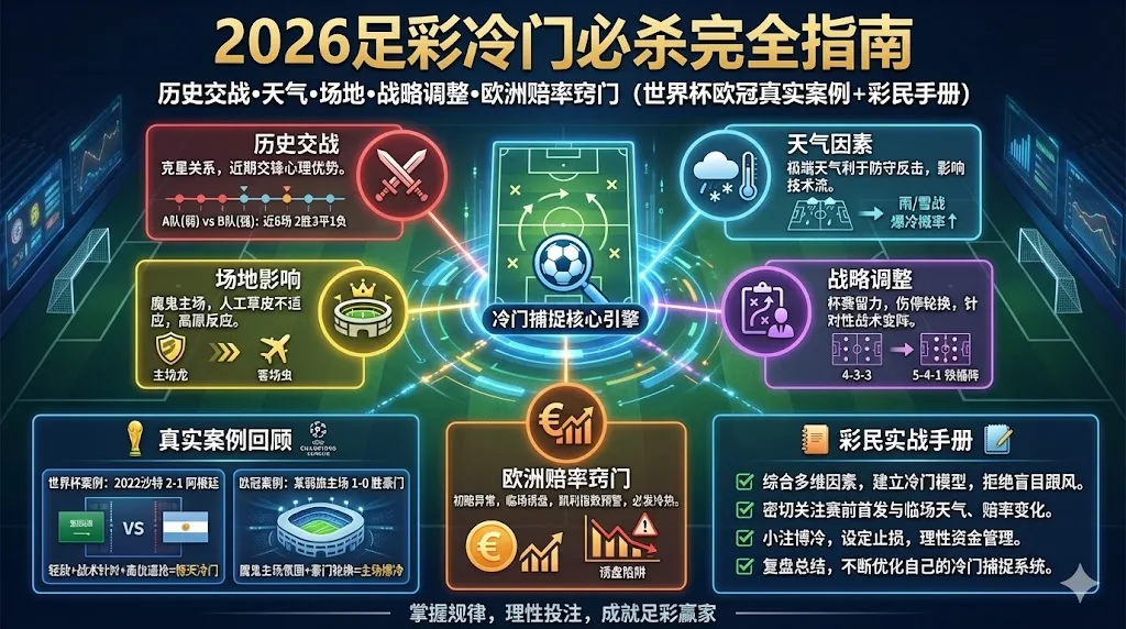 2026足彩冷门必杀完全指南：历史交战天气场地战略调整欧洲赔率窍门（世界杯欧冠真实案例+彩民手册）