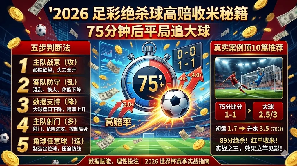2026足彩绝杀球高赔收米秘籍：75分钟后平局追大球，五步判断法+真实案例顶10篇推荐