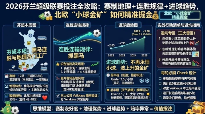 2026芬兰超级联赛投注全攻略：赛制地理+连胜规律+进球趋势，北欧“小球金矿”如何精准掘金
