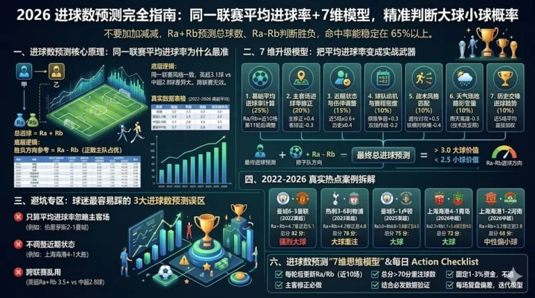 2026进球数预测完全指南：同一联赛平均进球率+7维模型，精准判断大球小球概率