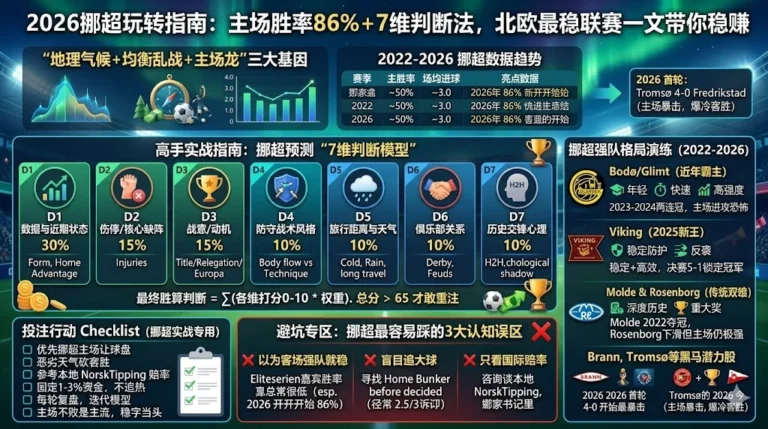 2026挪超玩转指南：主场胜率86%+7维判断法，一文让你稳赚北欧最稳联赛