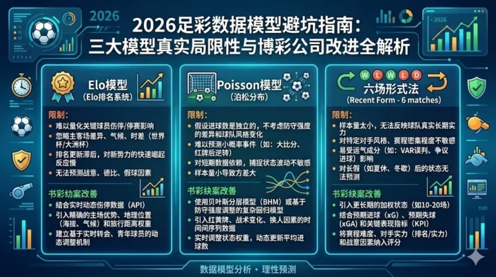 2026足彩数据模型避坑指南：Elo、Poisson、六场形式法三大模型真实局限性与博彩公司改进全解析