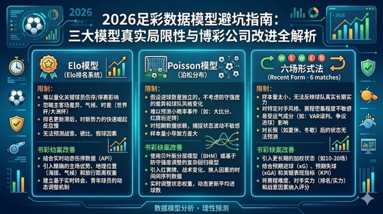 2026足彩数据模型避坑指南：Elo、Poisson、六场形式法三大模型真实局限性与博彩公司改进全解析