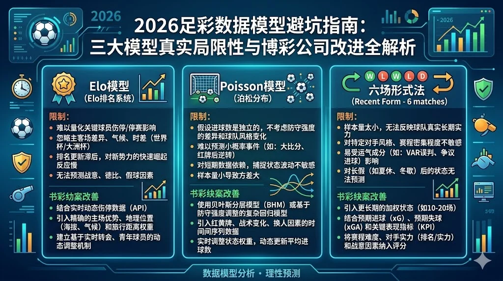 2026足彩数据模型避坑指南：Elo、Poisson、六场形式法三大模型真实局限性与博彩公司改进全解析