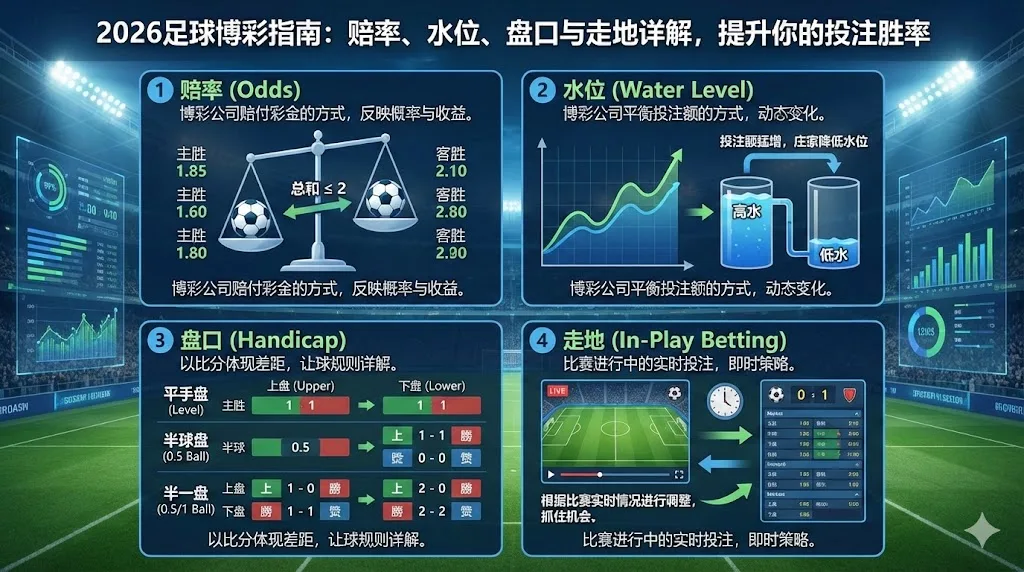 2026足球博彩指南:赔率、水位、盘口与走地详解,提升你的投注胜率