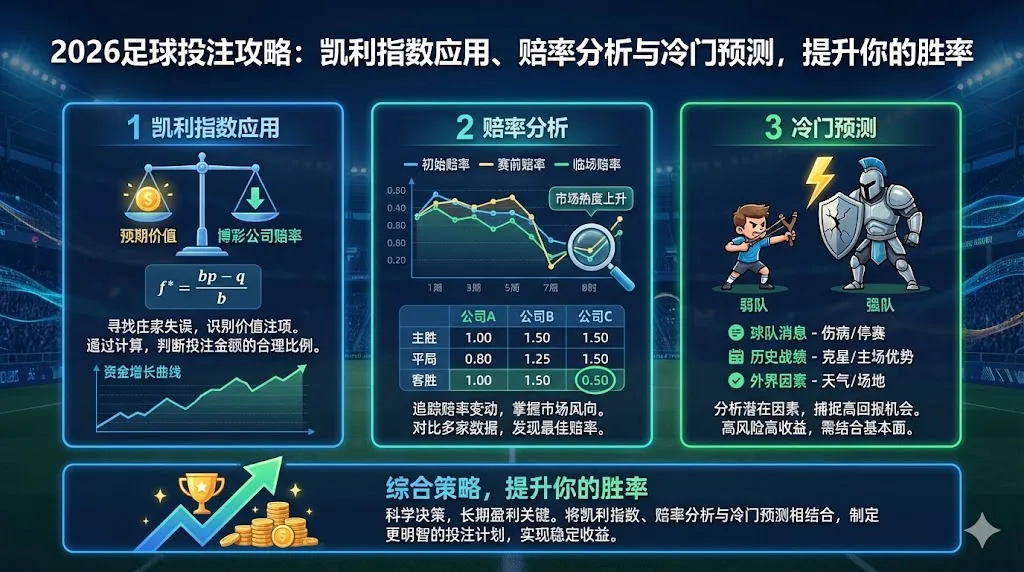 2026足球投注攻略:凯利指数应用、赔率分析与冷门预测,提升你的胜率