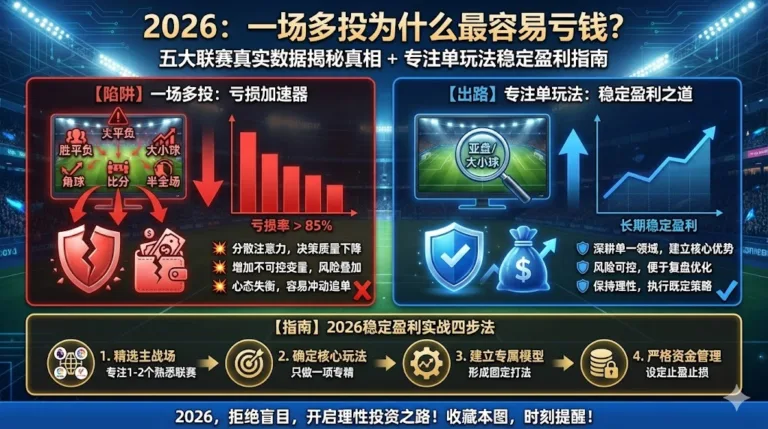 2026一场多投为什么最容易亏钱？五大联赛真实数据+专注单玩法稳定盈利指南