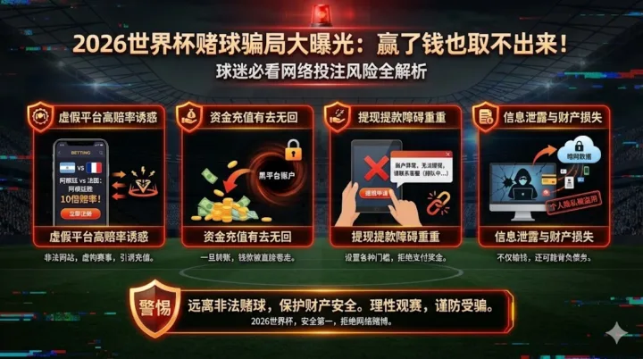 2026世界杯赌球骗局大曝光：赢了钱也取不出来！球迷必看网络投注风险全解析
