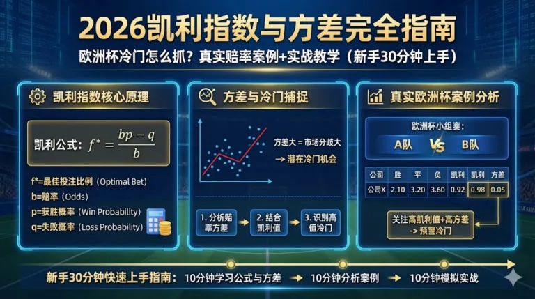 2026凯利指数与方差完全指南：欧洲杯冷门怎么抓？真实赔率案例+实战教学（新手30分钟上手）