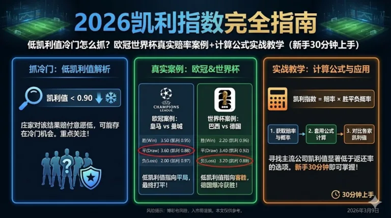 2026凯利指数完全指南：低凯利值冷门怎么抓？欧冠世界杯真实赔率案例+计算公式实战教学（新手30分钟上手）