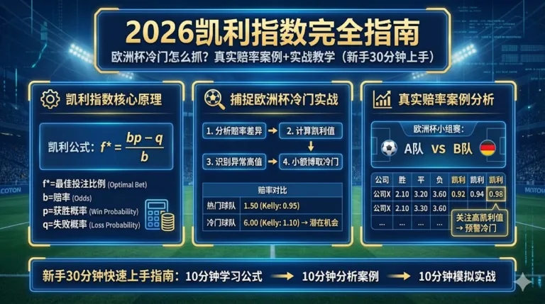 2026凯利指数完全指南：欧洲杯冷门怎么抓？真实赔率案例+实战教学（新手30分钟上手）