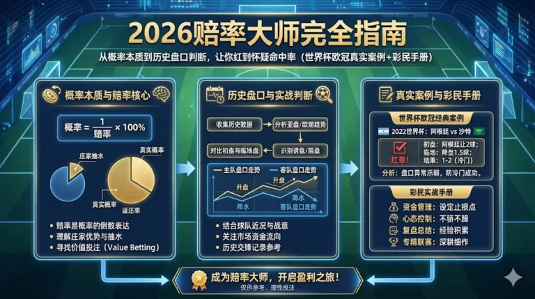 2026赔率大师完全指南：从概率本质到历史盘口判断，让你红到怀疑命中率（世界杯欧冠真实案例+彩民手册）