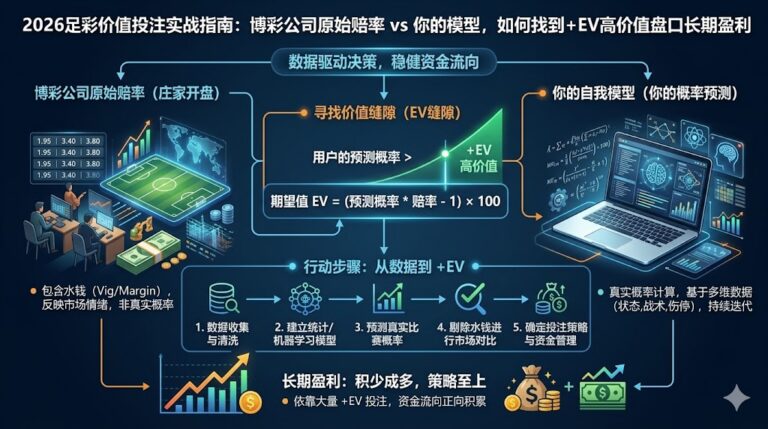 2026足彩价值投注实战指南：博彩公司原始赔率 vs 你的模型，如何找到+EV高价值盘口长期盈利