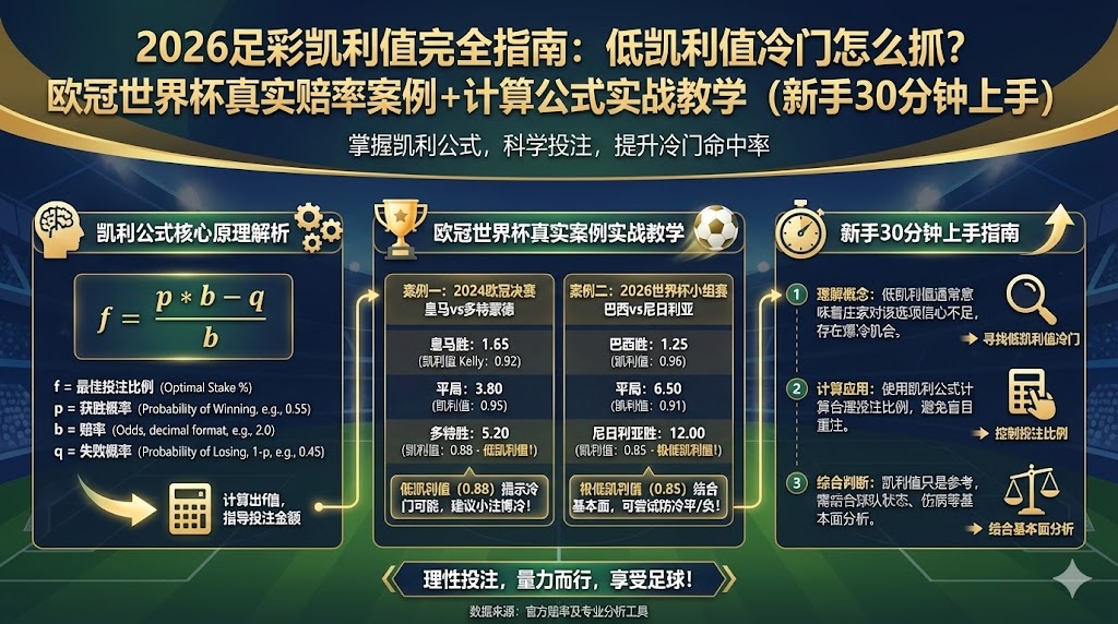 2026足彩凯利值完全指南：低凯利值冷门怎么抓？欧冠世界杯真实赔率案例+计算公式实战教学