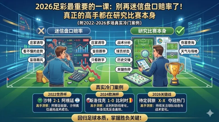 2026足彩最重要的一课：别再迷信盘口赔率了！真正的高手都在研究比赛本身（附2022-2026多场真实冷门案例）