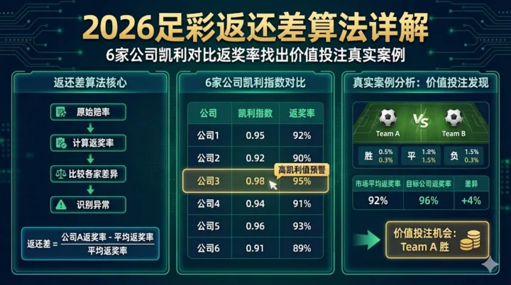 2026足彩返还差算法详解 6家公司凯利对比返奖率找出价值投注真实案例