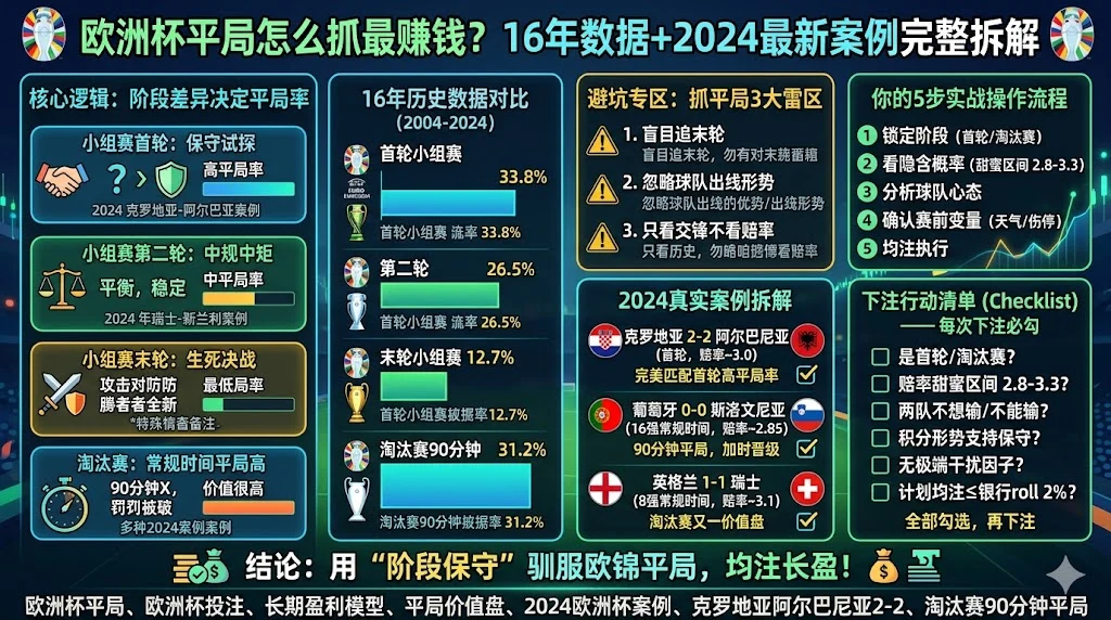 欧洲杯平局怎么抓最赚钱？16年数据+2024最新案例完整拆解
