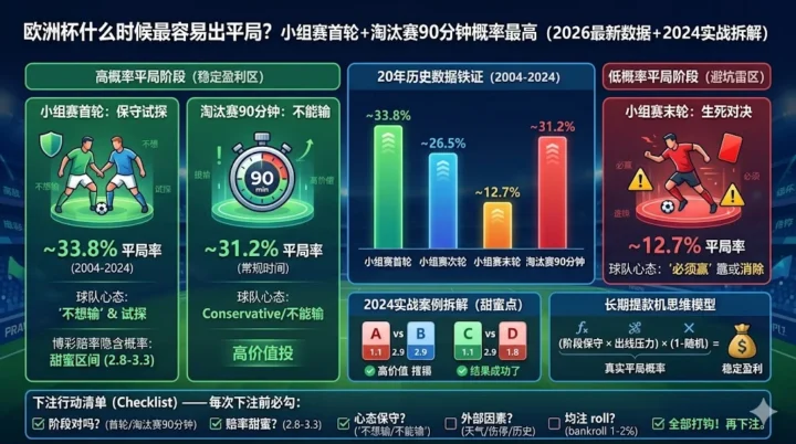 欧洲杯什么时候最容易出平局？小组赛首轮+淘汰赛90分钟概率最高