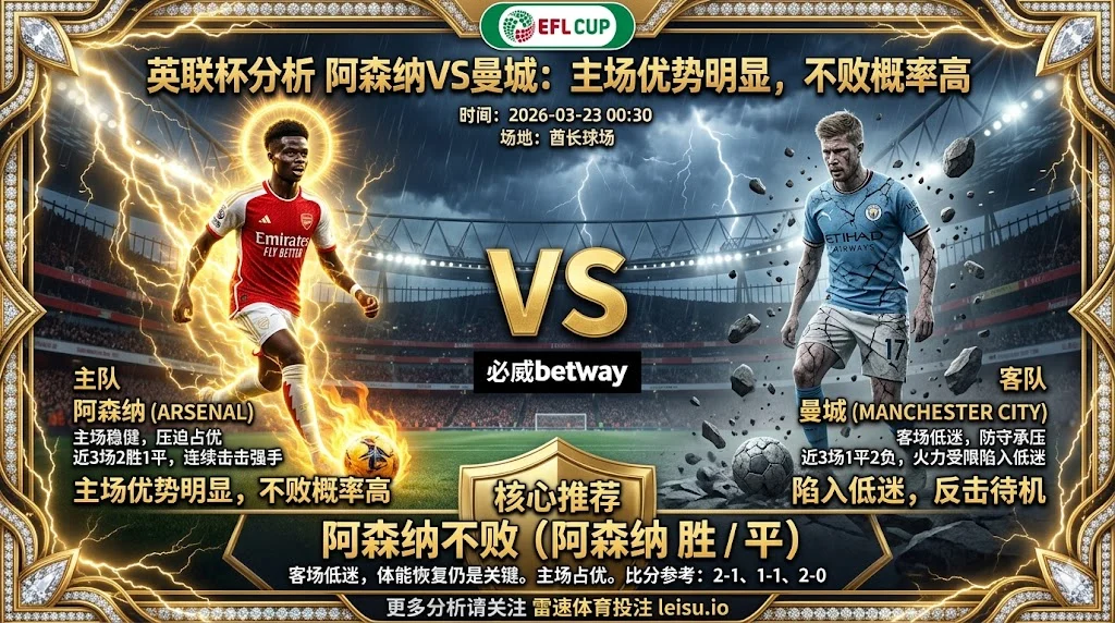 英联杯分析 阿森纳VS曼城：主场优势明显，阿森纳不败概率高