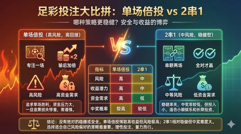 足彩投注 单场倍投 vs 2串1 2串1稳赚还是单场倍投更安全