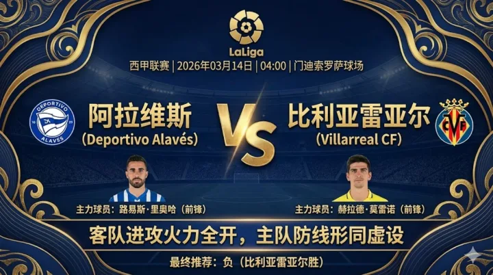 【西甲推荐】：阿拉维斯 VS 比利亚雷亚尔｜客队火力稳定，主队深陷保级泥潭
