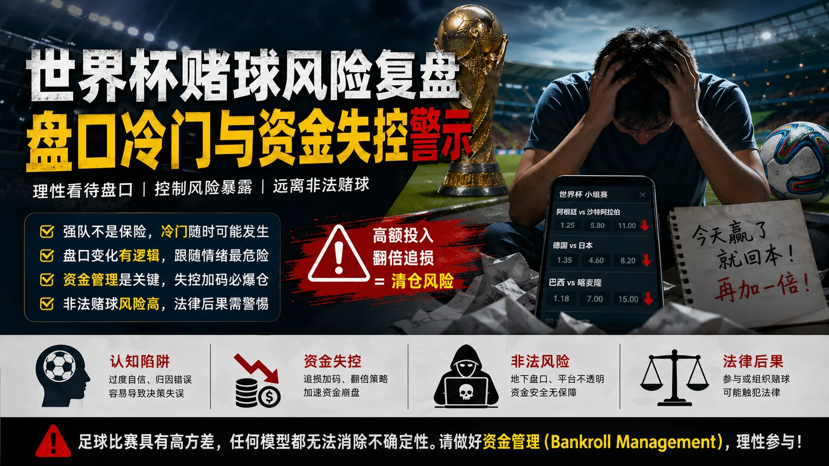 世界杯赌球风险复盘：盘口冷门与资金失控警示
