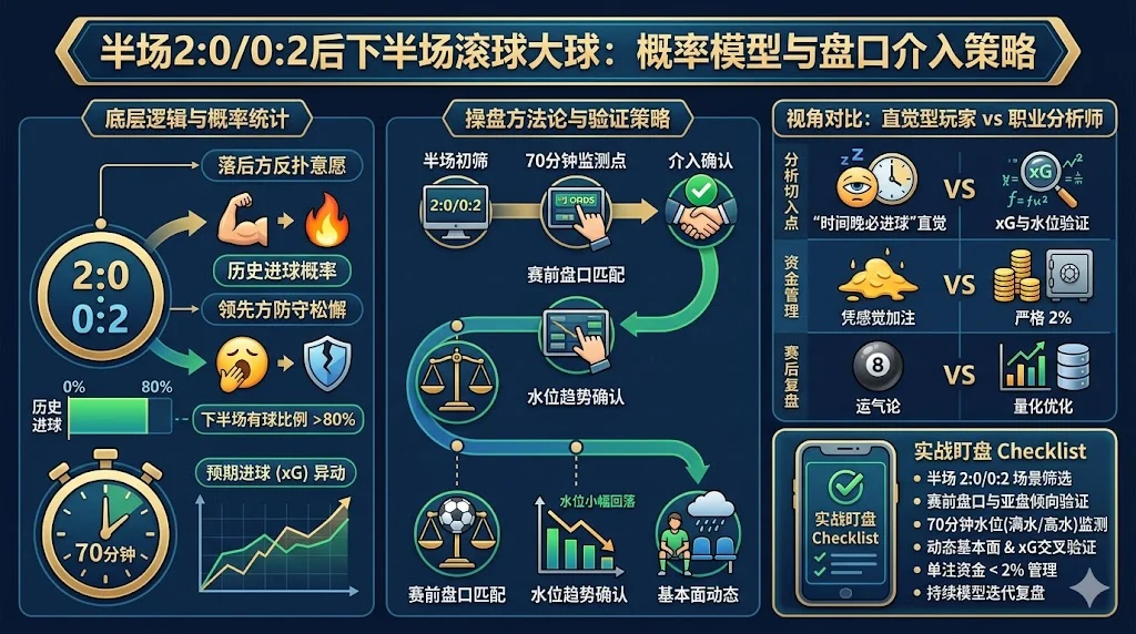 半场2:0/0:2后下半场滚球大球:概率模型与盘口介入策略