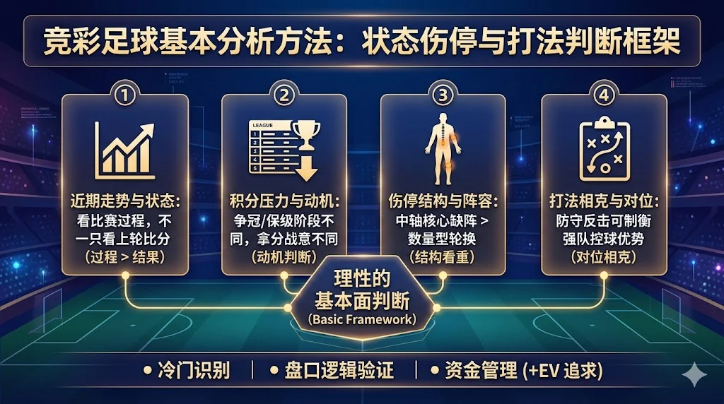 竞彩足球基本分析方法:状态伤停与打法判断框架