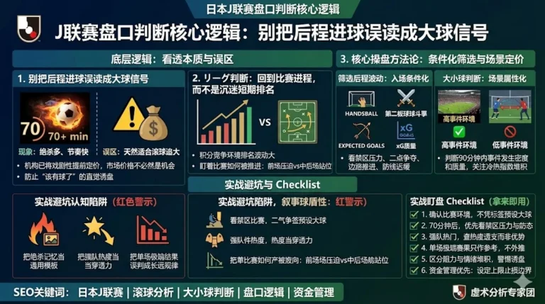 日本J联赛盘口判断：别把后程进球误读成大球信号