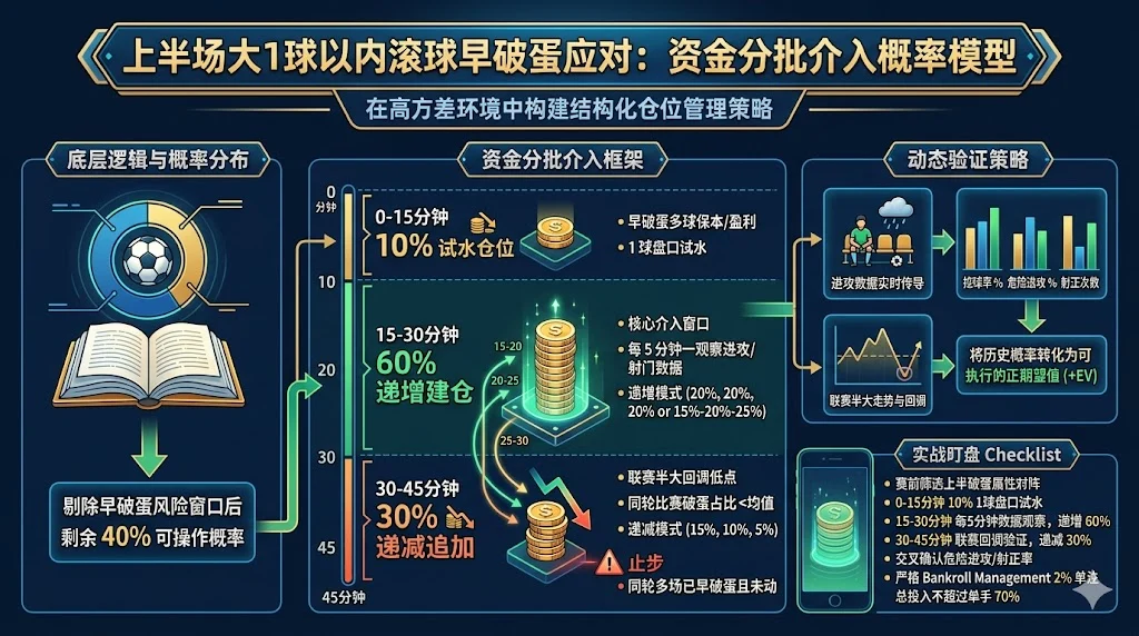 上半场大1球以内滚球早破蛋应对：资金分批介入概率模型