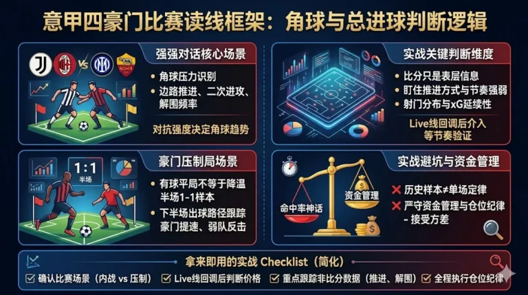 意甲四豪门比赛读线框架：角球与总进球判断逻辑
