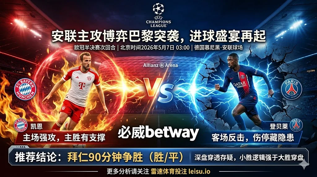 欧冠前瞻：拜仁慕尼黑 vs 巴黎圣日耳曼｜主胜有支撑但深盘穿透力存疑