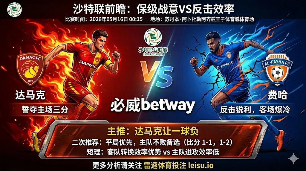 沙特联前瞻：达马克 vs 费哈｜抢分需求更强，但穿盘阻力不小