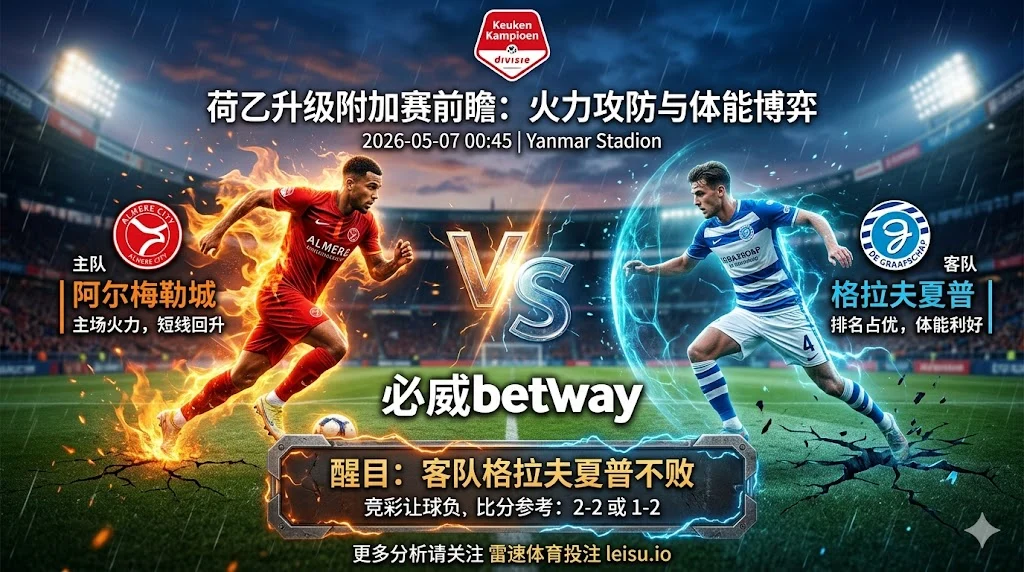 荷乙升级附加赛前瞻：阿尔梅勒城 vs 格拉夫夏普｜主队有火力，客队受让保护更值得重视