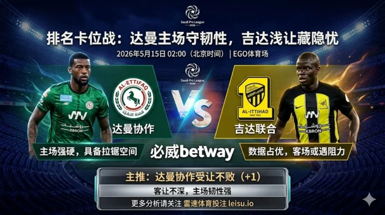 【沙特联分析】：达曼协作 vs 吉达联合｜客让不深，主队受让仍有拉锯空间