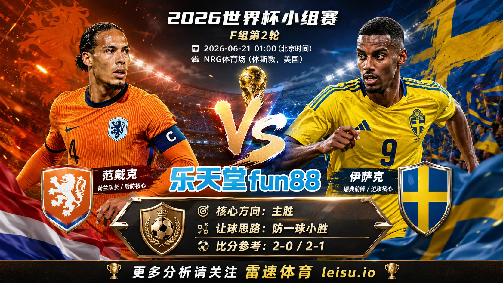 2026世界杯小组赛F组第2轮分析:荷兰 vs 瑞典|荷兰方向略占优,让球成败看节奏控制