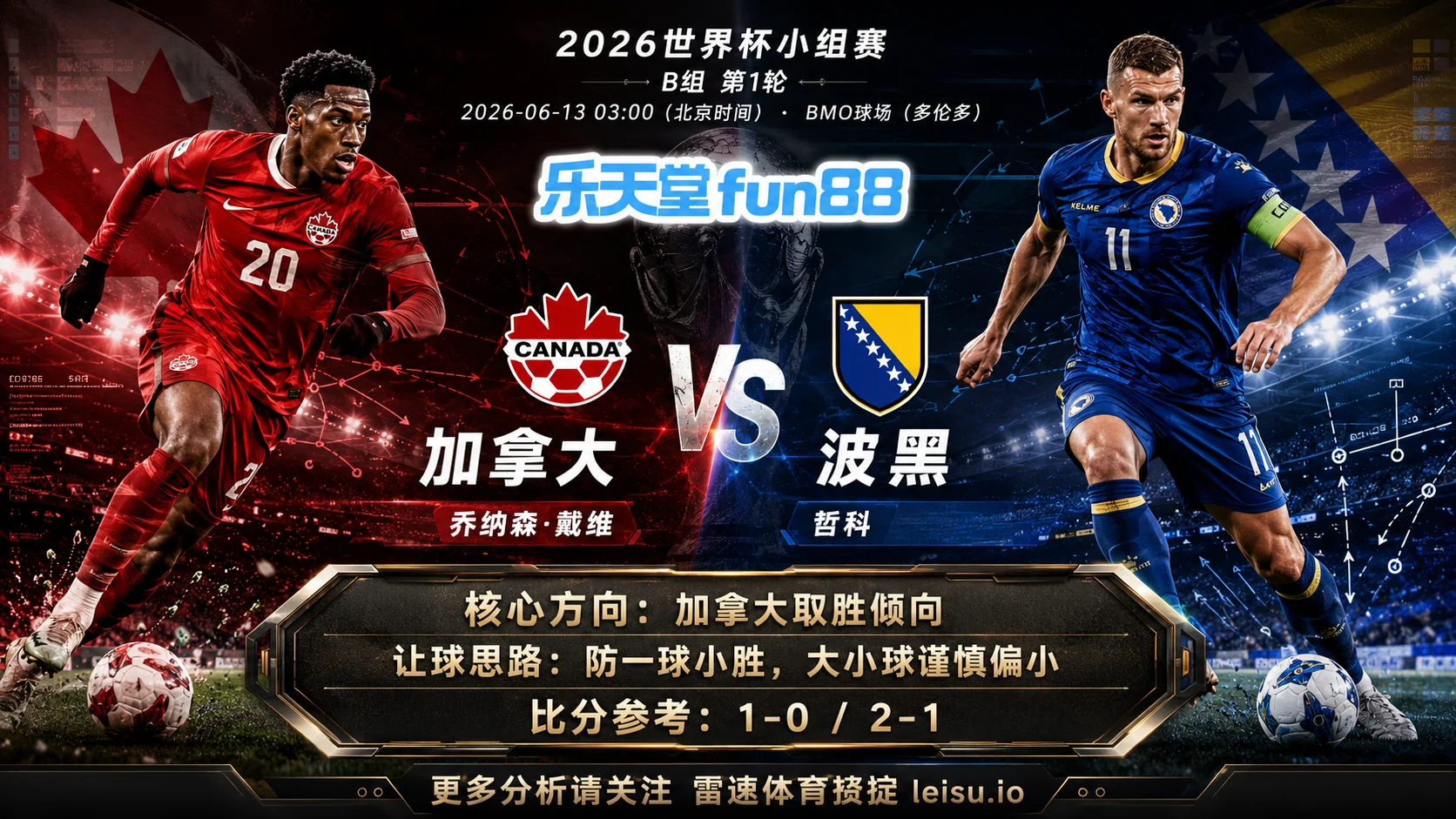 2026世界杯小组赛B组第1轮分析:加拿大 vs 波黑|加拿大方向略占优,让球成败看节奏控制